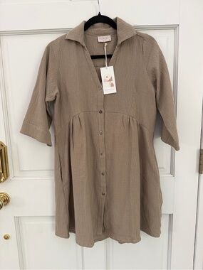 Nomad the Label Bria Mini Cotton Dress/Tunic/ Coverup, Mushroom color, NWT